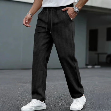 Men's Waffle-Textured Drawstring Jogger Trousers with Elastic Waist