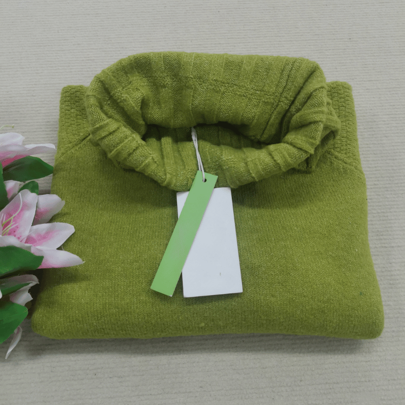 Women's Chunky Knitted Turtleneck Jumper with Ribbed Cuffs