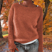 Women's Textured Boat Neck Knitted Jumper with Long Sleeves