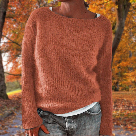 Women's Textured Boat Neck Knitted Jumper with Long Sleeves