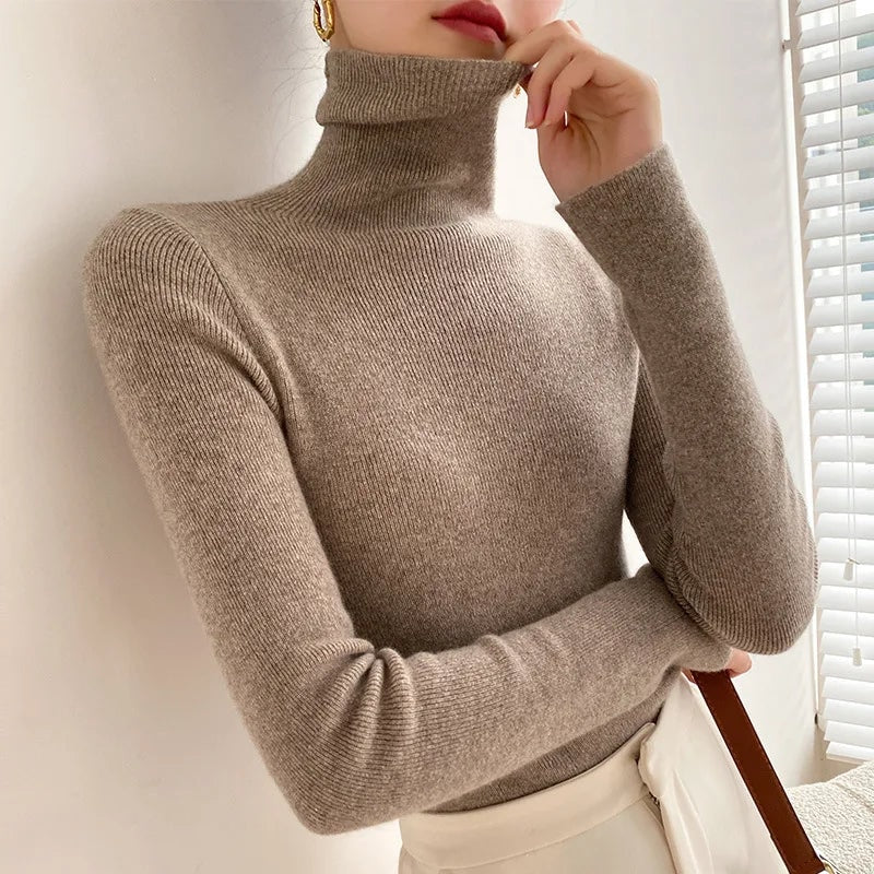 Camille Slim Fit Cashmere Blend Ribbed Turtleneck Jumper for Ladies