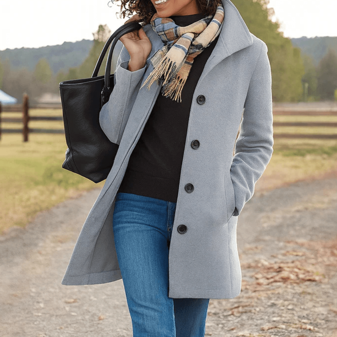 Helga Women's Wool Blend Winter Coat with Button-Front Closure