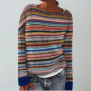 Fair Isle Pattern Knitted Jumper for Women with Round Neck