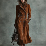 Uilkje Double-Breasted Suede Longline Winter Coat for Women