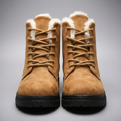 Amelia Women's Faux Suede Lace-Up Ankle Boots with Faux Fur Lining