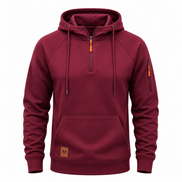 Men's Half-Zip Hooded Sweatshirt with Kangaroo Pocket and Adjustable Hood