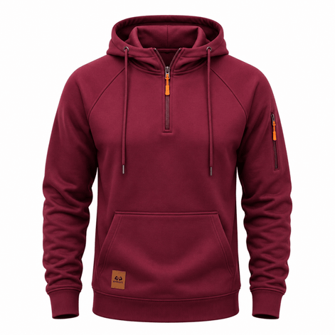 Men's Half-Zip Hooded Sweatshirt with Kangaroo Pocket and Adjustable Hood