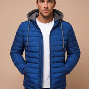 Dorian Men's Hooded Quilted Puffer Jacket with Packable Fold-Away Fit