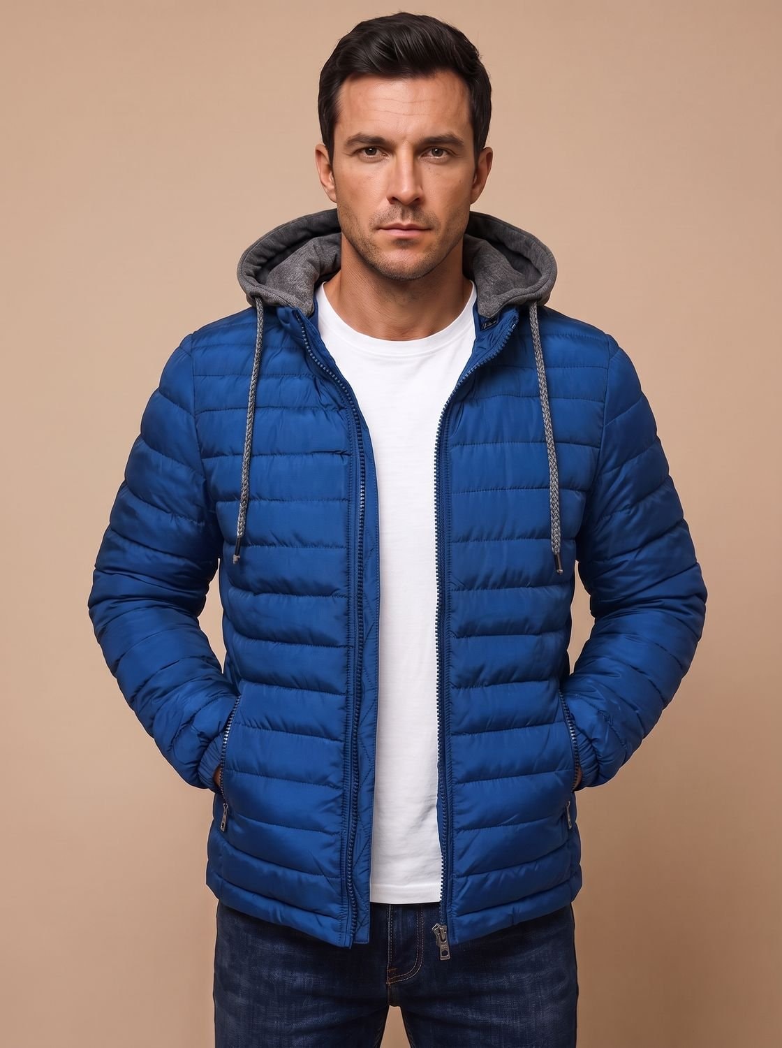 Dorian Men's Hooded Quilted Puffer Jacket with Packable Fold-Away Fit