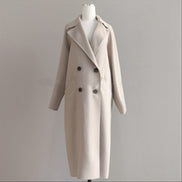Longline Double-Breasted Women's Wool Blend Coat for Winter