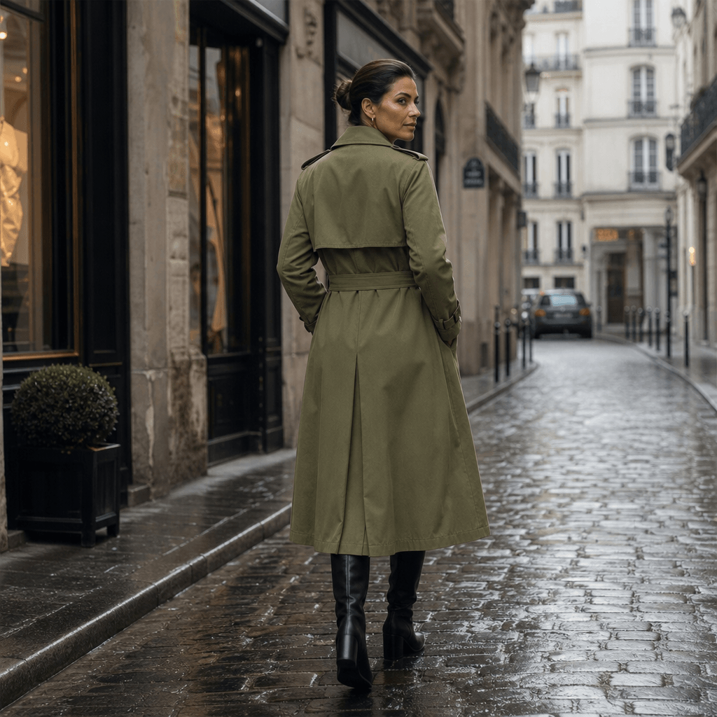 Mayfield Double-Breasted Belted Long Trench Coat with Tailored Waist for Women
