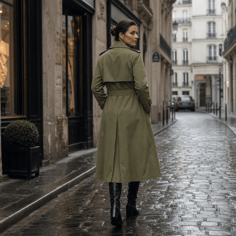 Mayfield Double-Breasted Belted Long Trench Coat with Tailored Waist for Women