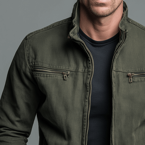 Men's Cotton Zip-Up Jacket with Stand Collar