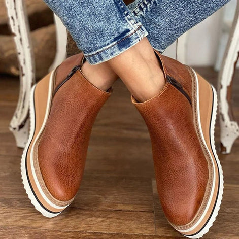 Courtney Faux Leather Wedge Ankle Bootie with Side Zip for Women