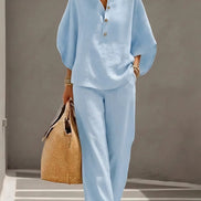 Vienna Collared Wide-Leg Linen Blend Two-Piece Co-ord Set for Women