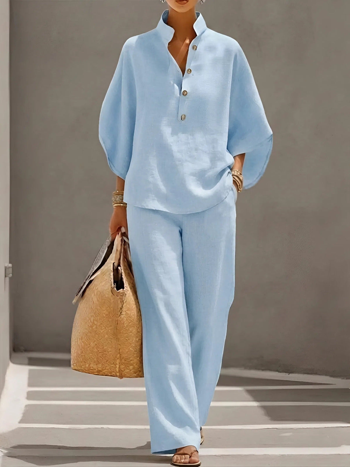Vienna Collared Wide-Leg Linen Blend Two-Piece Co-ord Set for Women