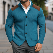 Men's Textured Knit Blazer with Contrast Shoulder Panels