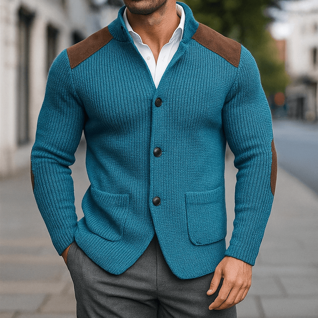 Men's Textured Knit Blazer with Contrast Shoulder Panels