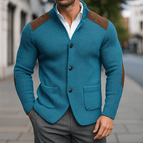 Men's Textured Knit Blazer with Contrast Shoulder Panels