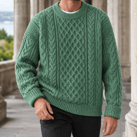 Cable Knit Crew Neck Jumper for Men