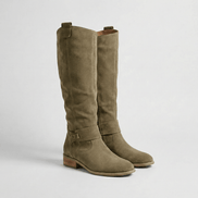 Women's Knee-High Slouch Boots with Buckle Strap Detail in Suede-Look Finish