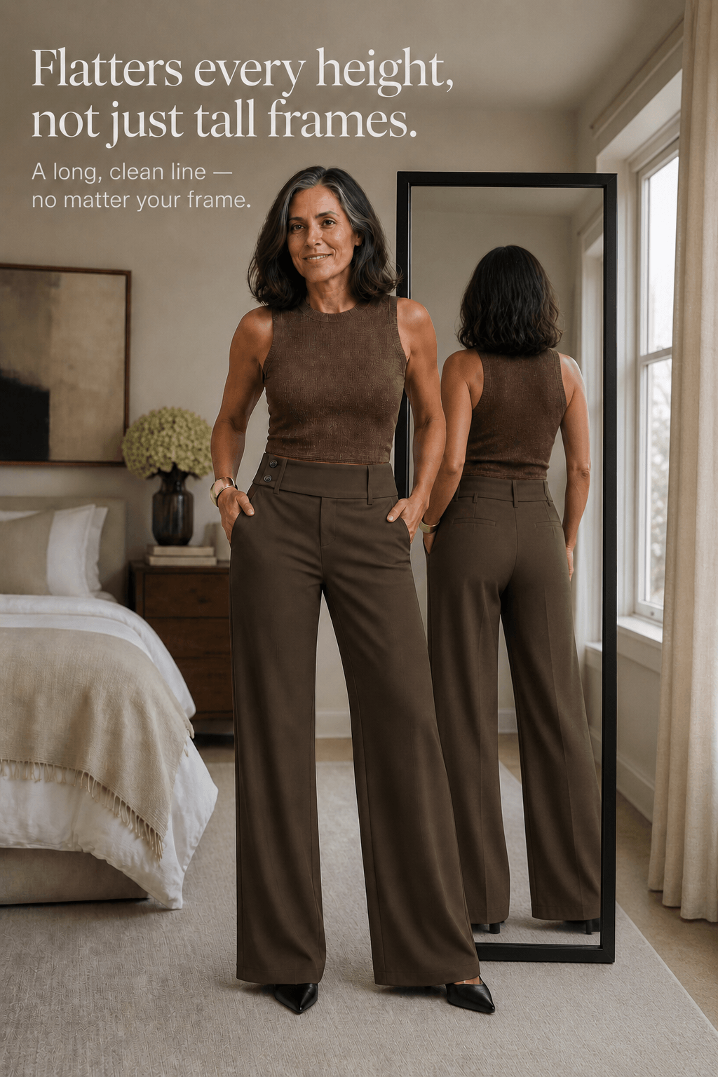 Women's Wide-Leg High-Waisted Dress Trousers with Structured Waistband
