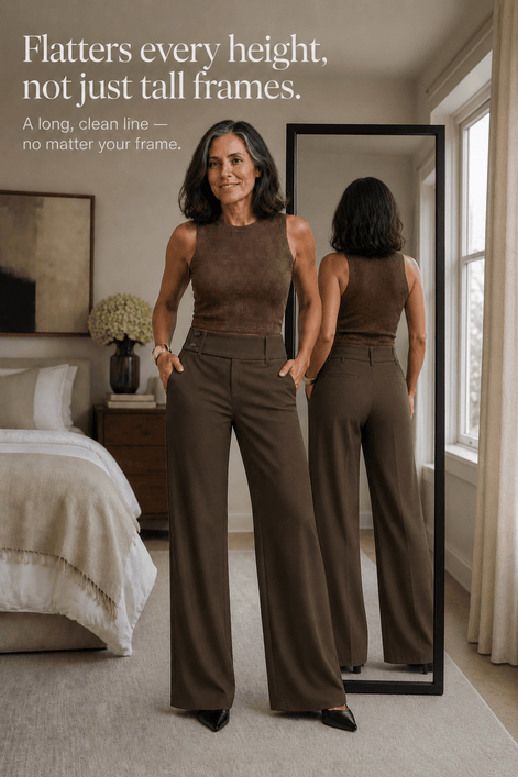 Women's Wide-Leg High-Waisted Dress Trousers with Structured Waistband