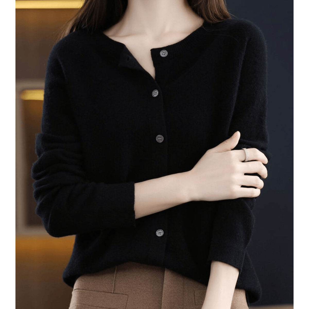 Danielle Button-Front Knitted Crew Neck Cardigan for Women