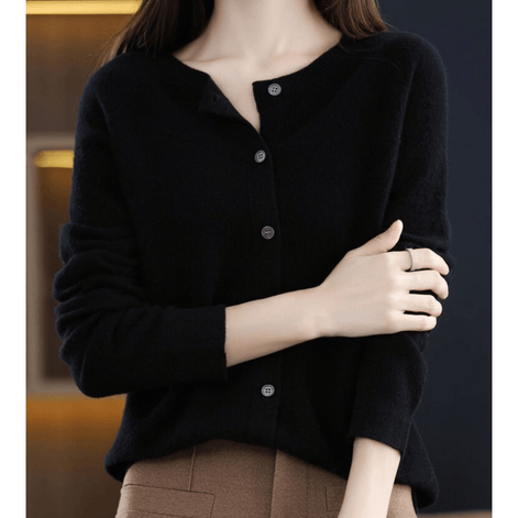 Danielle Button-Front Knitted Crew Neck Cardigan for Women