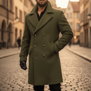 Double-Breasted Wool Blend Overcoat with Wide Notched Lapels
