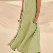 Sleeveless Linen Midi Dress with Pockets for a Christmas Party