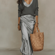 Niketa Satin Two-Piece Maxi Women's Occasion Dress with Flowing Sleeves