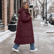 Women's Long Hooded Quilted Puffer Jacket with Pockets in Polyester