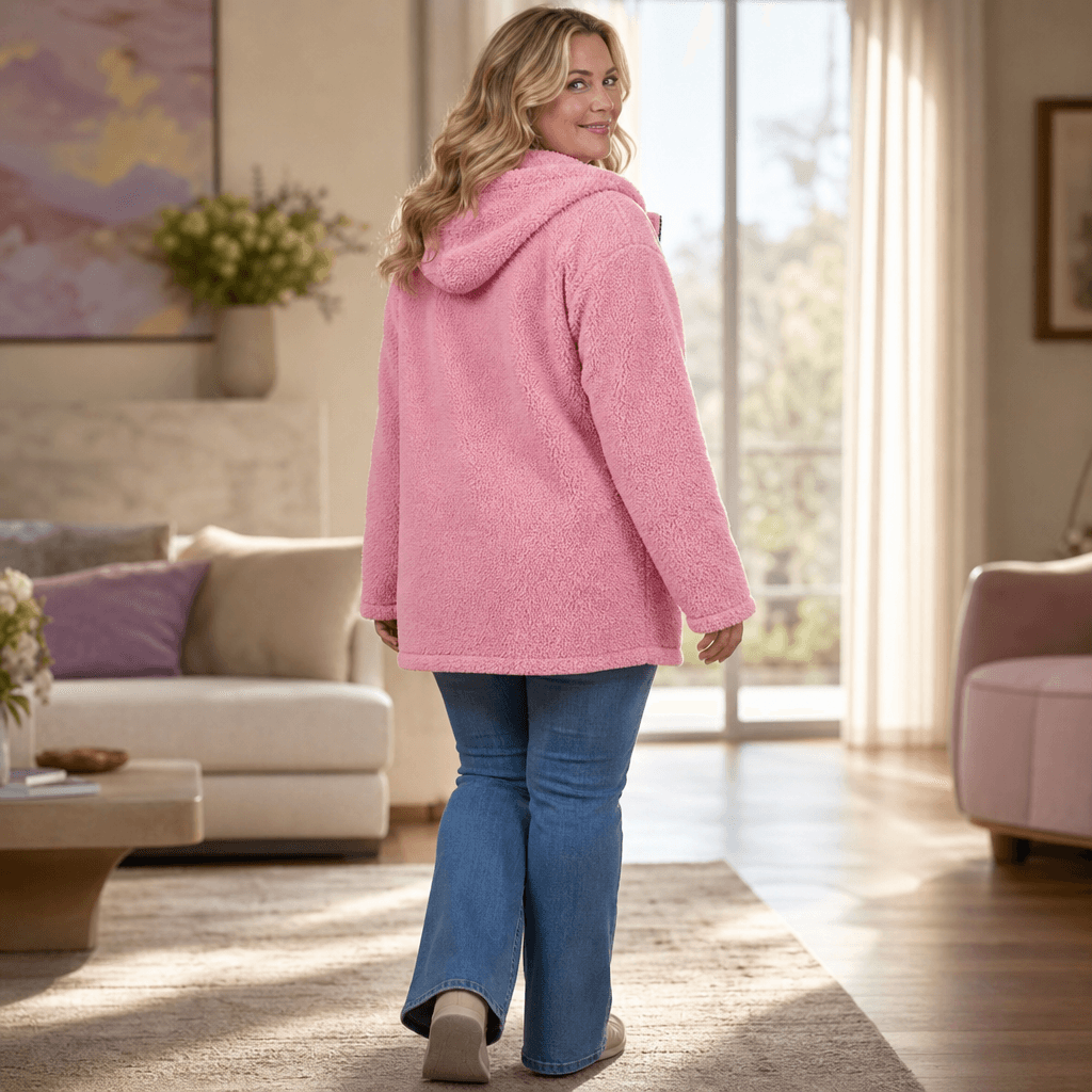 Cozelle Plush Hooded Oversized Fleece Zip-Up Jacket for Women