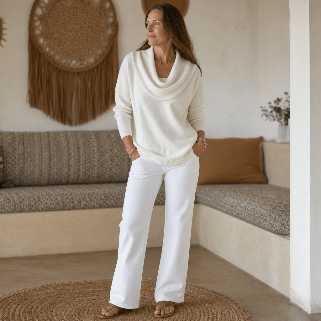 Women's Cowl Neck Knitted Jumper with Drape Detail