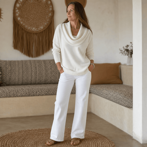 Women's Cowl Neck Knitted Jumper with Drape Detail