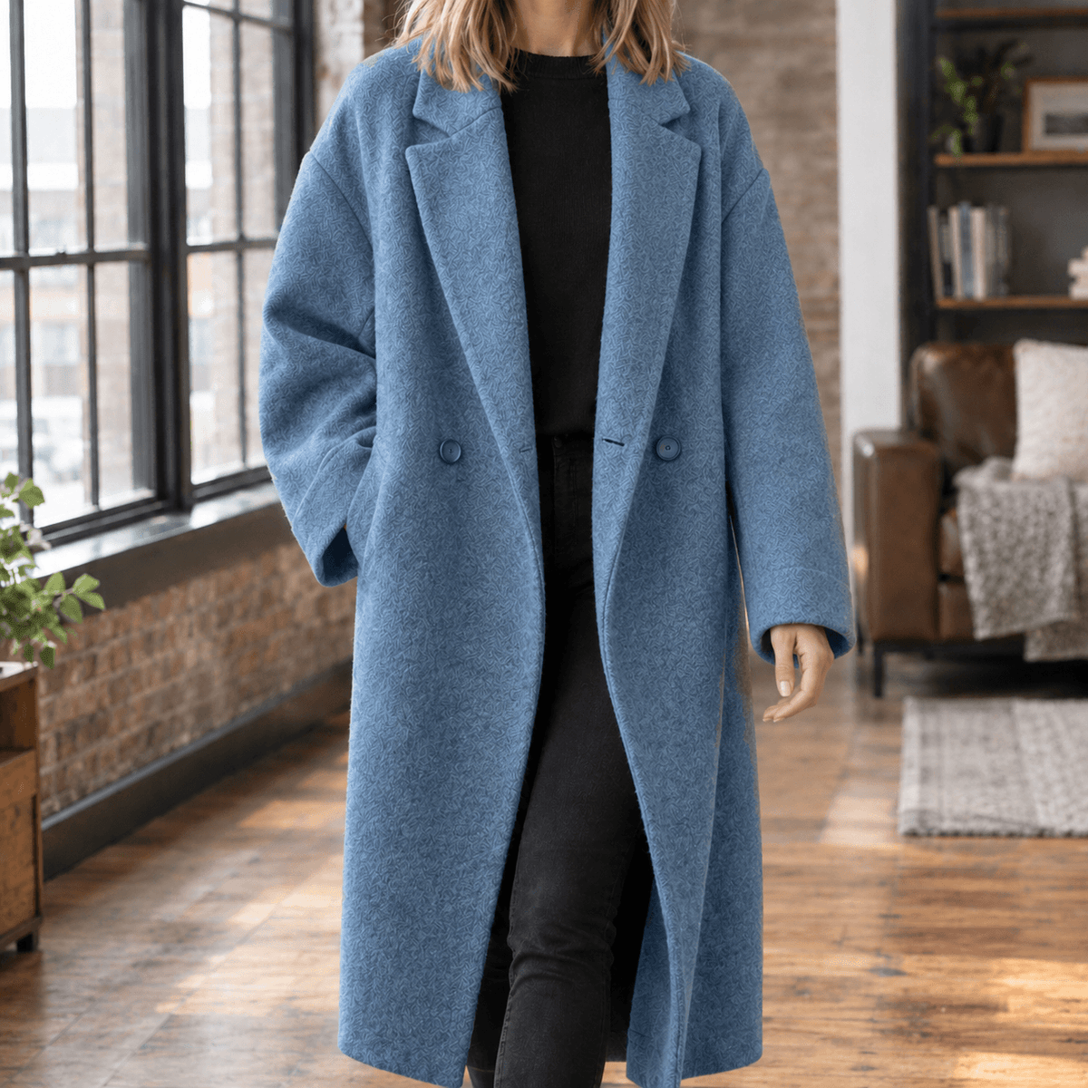 Serena-Faye Women's Oversized Wool Blend Winter Coat with Notched Lapels