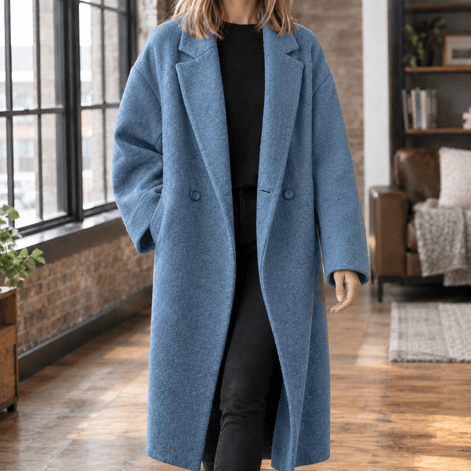 Serena-Faye Women's Oversized Wool Blend Winter Coat with Notched Lapels