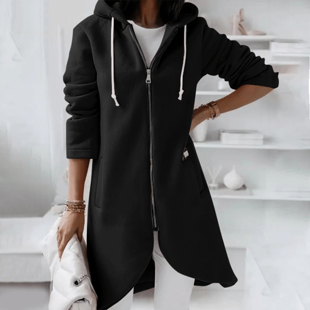 Women's Hooded Longline Zip-Up Fleece Cardigan Coat