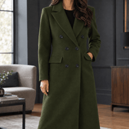 Women's Double-Breasted Cashmere Winter Coat with Wide Lapels