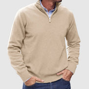 Men's Quarter-Zip Knitted Jumper with Ribbed Collar