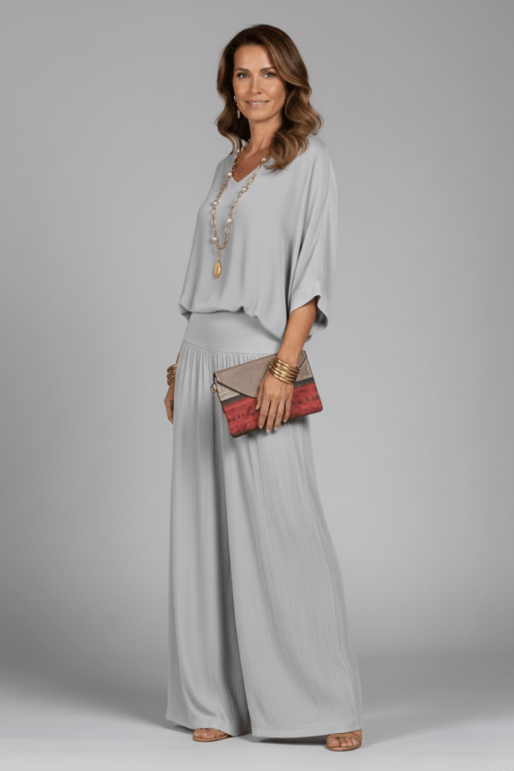 Natalie Wide-Leg Chiffon Co-ord Set with Draped Top