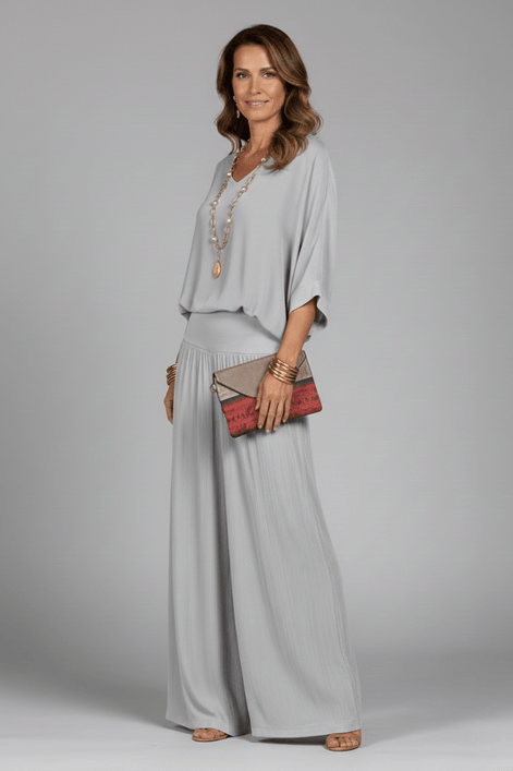 Natalie Wide-Leg Chiffon Co-ord Set with Draped Top