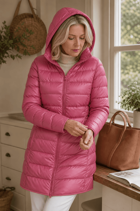 Women's Quilted Puffer Jacket with Detachable Hood and Packable Design