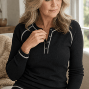 Women's Waffle Knit Henley Top with Button Placket