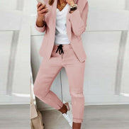 Women's Cotton Blend Blazer and Jogger Two-Piece Co-Ord Set
