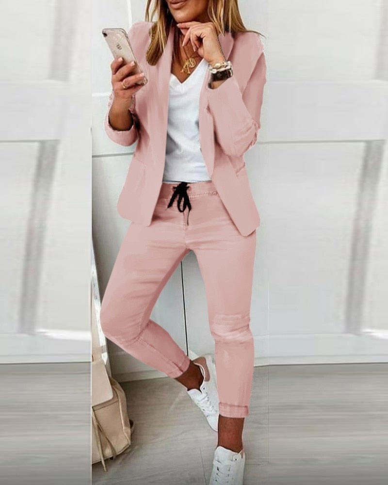 Women's Cotton Blend Blazer and Jogger Two-Piece Co-Ord Set