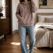 Ribbed Corduroy-Look Hoodie with Front Pocket for Women