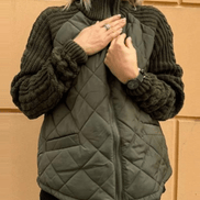 Quilted Puffer Jacket with Knitted Sleeves for Women