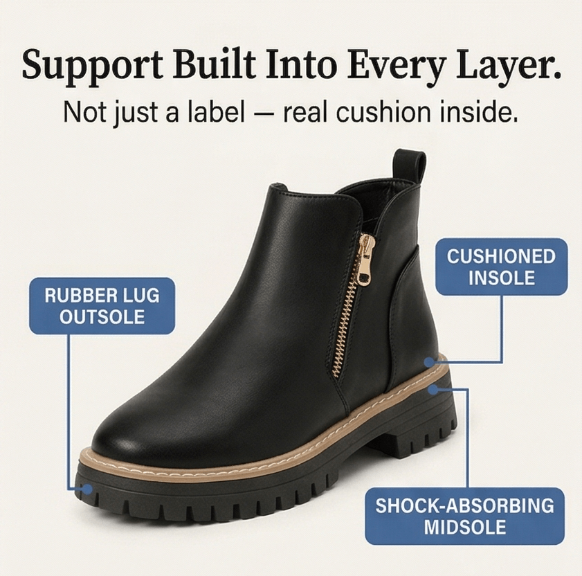 Strida Cushioned Platform Ankle Boots with Side Zip for Women